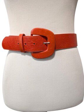 Leatherock Womens Sz 30 Bright Orange Genuine Leather 1.5" Wide Minimalist Belt